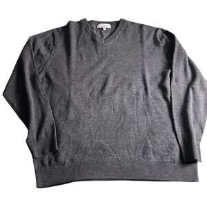 Turnbury Sweater Mens Size Large Gray V Neck 100% Merino Wool Long Sleeve